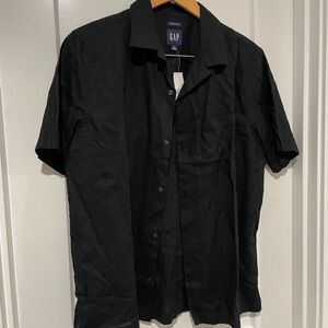 GAP Men's Black Linen blend camp shirt
